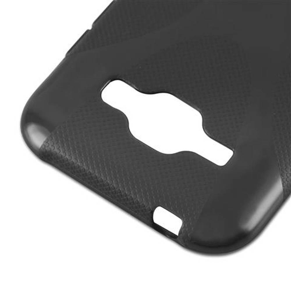 Cadorabo Handyhülle für Samsung Galaxy J1 2015 in Schwarz Hülle Schutzhülle TPU Silikon Backcover Case
