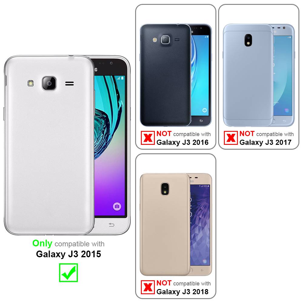 Cadorabo Hülle für Samsung Galaxy J3 2015 Schutz Hülle in Transparent Schutzhülle TPU Silikon Cover Etui Case