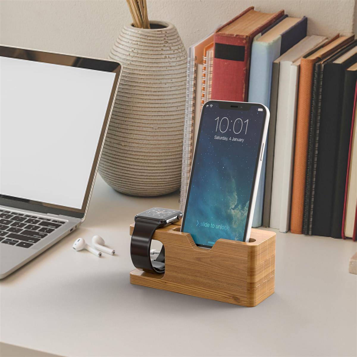 Cadorabo Docking Station - Ladestation aus Echtholz Bambus