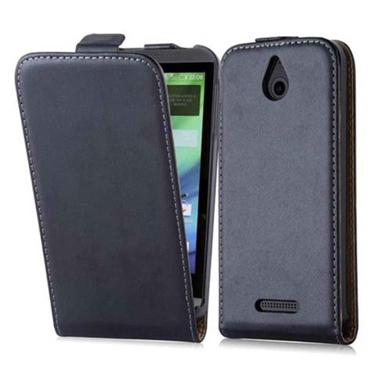 Klappbare Handy Schutzhülle - Hülle - mit Magnetverschluss, kaviar schwarz, Flip Cover für HTC DESIRE 510