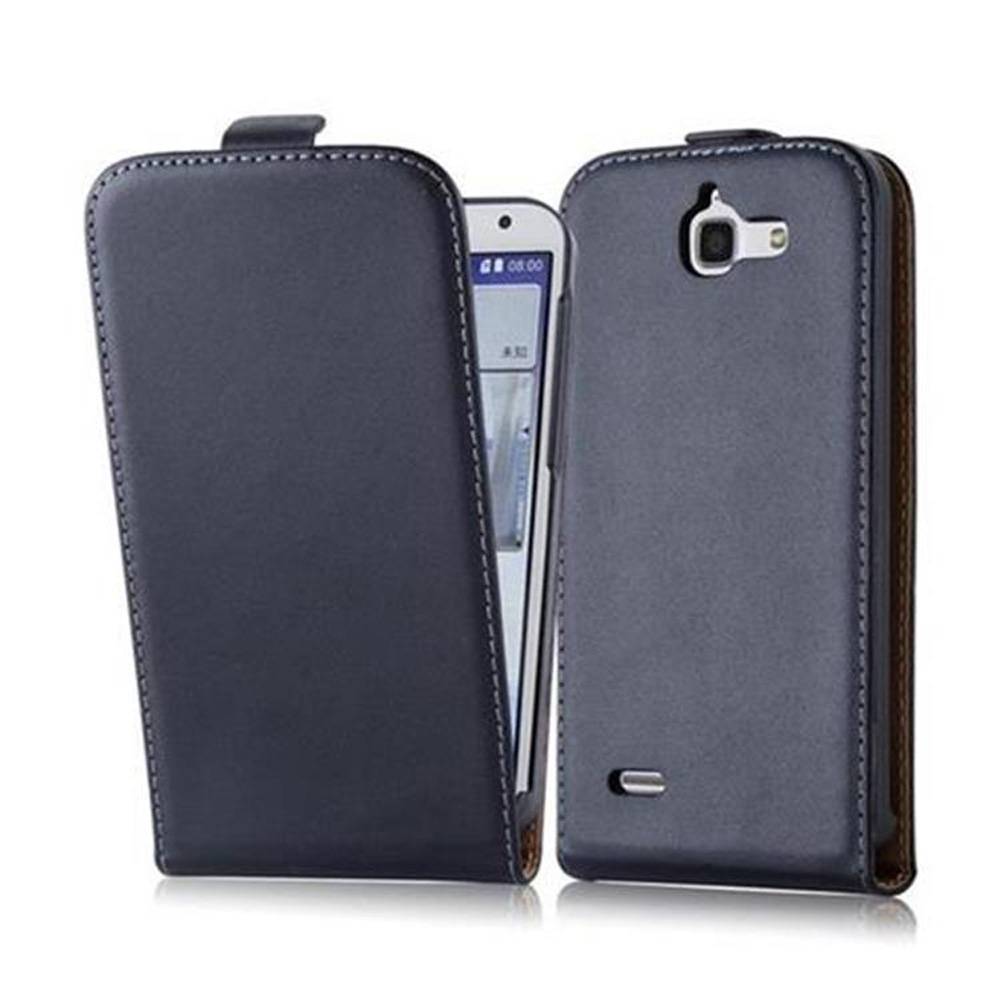Cadorabo Hülle für Huawei ASCEND G730 Schutzhülle in Schwarz Flip Handyhülle Case Cover Etui Kunstleder