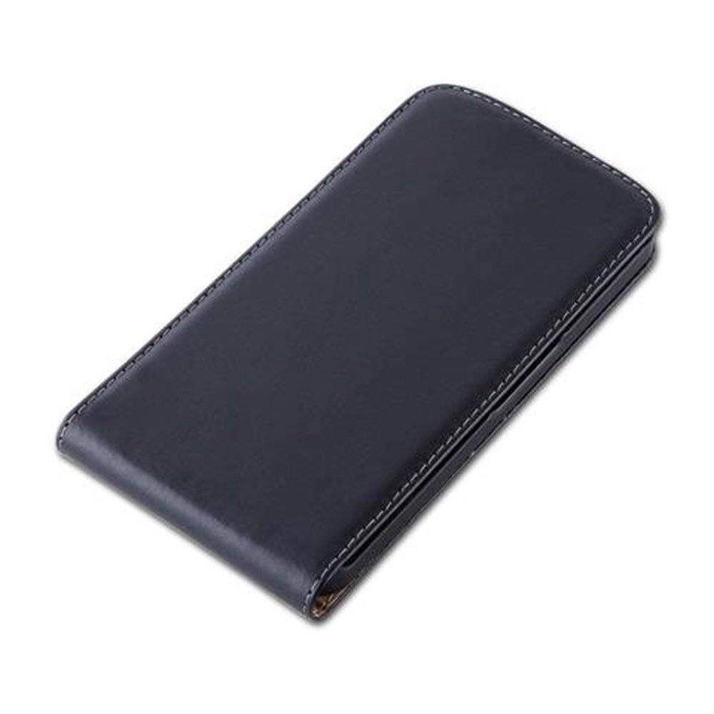 Cadorabo Hülle für Motorola Google NEXUS 6 / 6X Hülle in KAVIAR SCHWARZ - Handyhülle im Flip Design aus glattem Textilleder - Case Cover Schutzhü