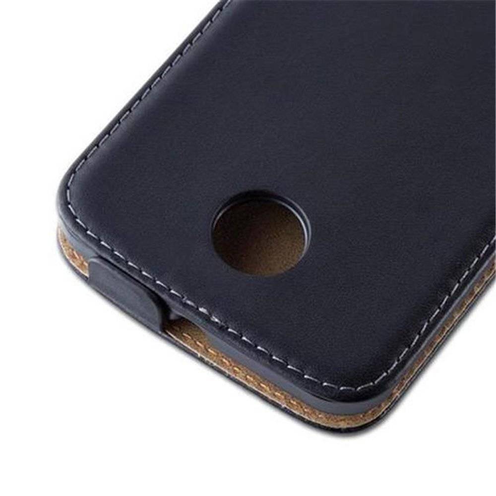 Cadorabo Hülle für Motorola Google NEXUS 6 / 6X Hülle in KAVIAR SCHWARZ - Handyhülle im Flip Design aus glattem Textilleder - Case Cover Schutzhü