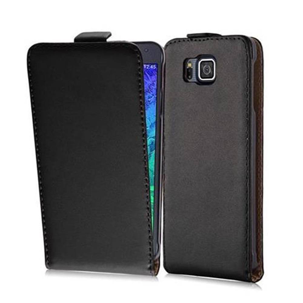 Cadorabo Hülle für Samsung Galaxy ALPHA Schutzhülle in Schwarz Flip Handyhülle Case Cover Etui Kunstleder