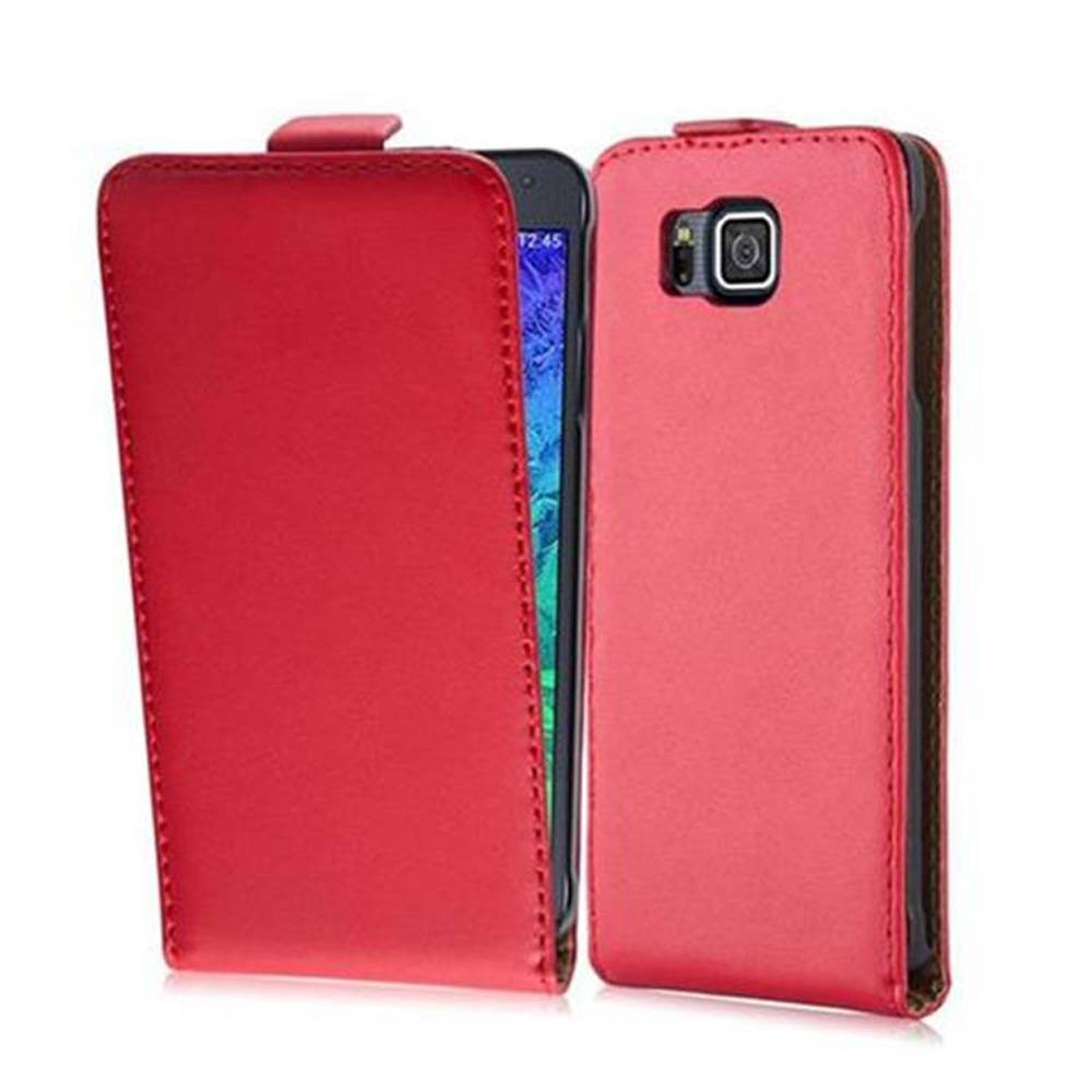 Cadorabo Hülle für Samsung Galaxy ALPHA Schutzhülle in Rot Flip Handyhülle Case Cover Etui Kunstleder