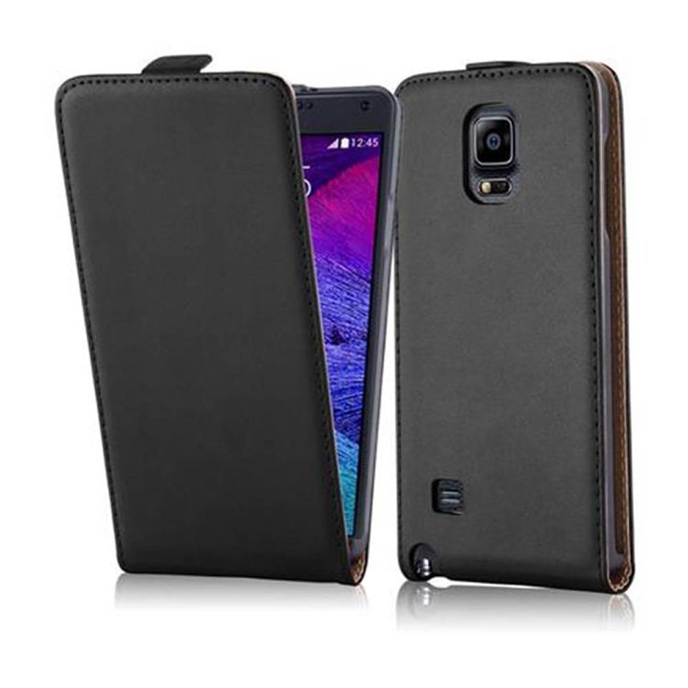 Cadorabo Hülle für Samsung Galaxy NOTE 4 Schutzhülle in Schwarz Flip Handyhülle Case Cover Etui Kunstleder