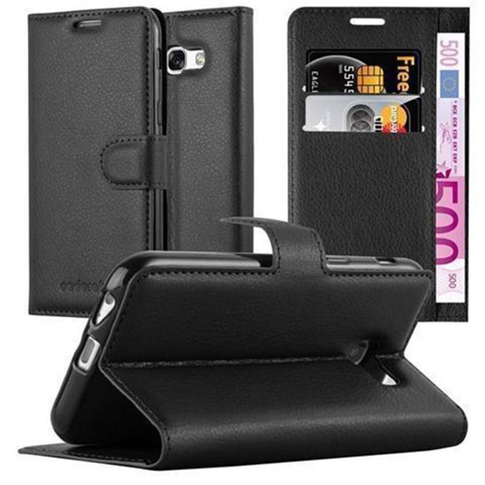 Cadorabo Hülle für Samsung Galaxy A3 2017 Schutz Hülle in Schwarz Handyhülle Etui Case Cover Magnetverschluss