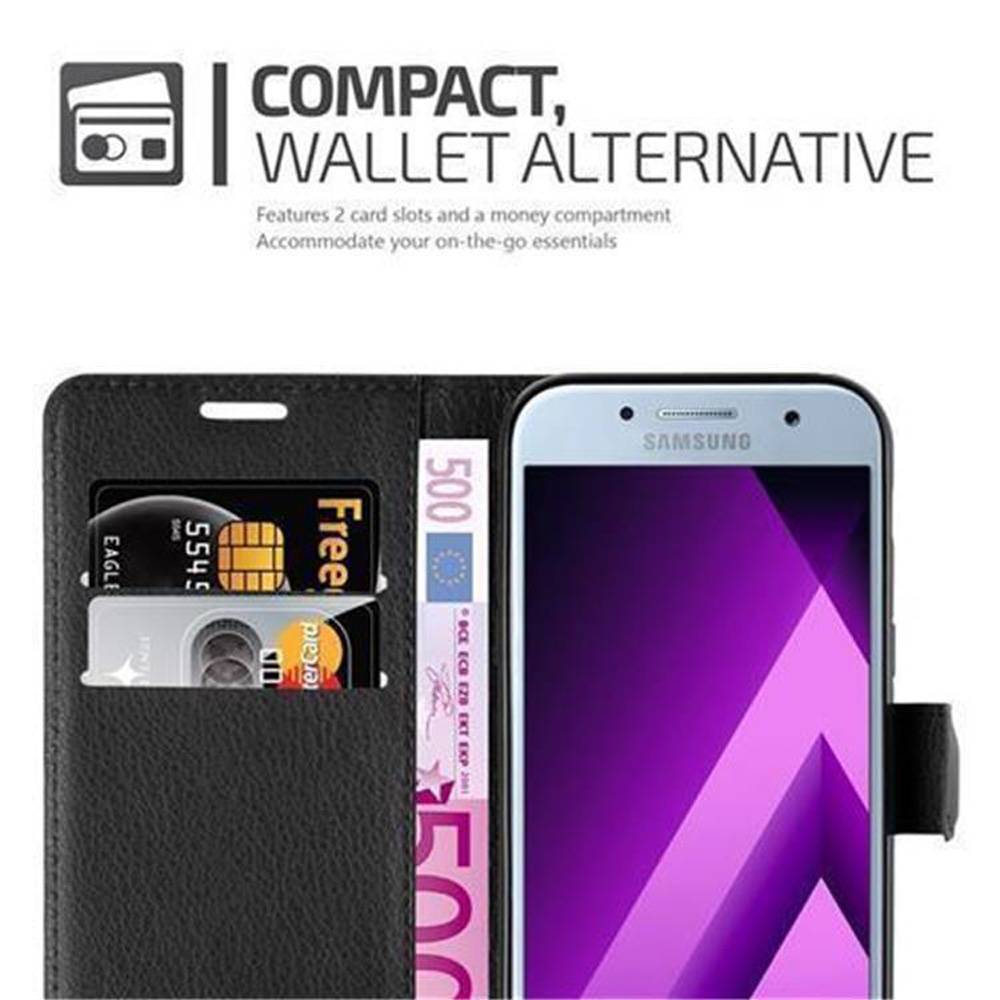 Cadorabo Hülle für Samsung Galaxy A3 2017 Schutz Hülle in Schwarz Handyhülle Etui Case Cover Magnetverschluss