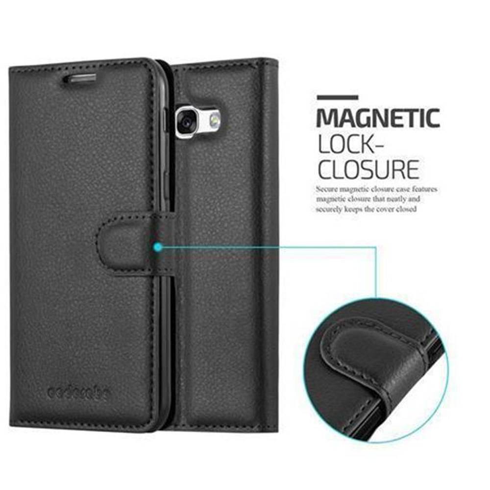 Cadorabo Hülle für Samsung Galaxy A3 2017 Schutz Hülle in Schwarz Handyhülle Etui Case Cover Magnetverschluss