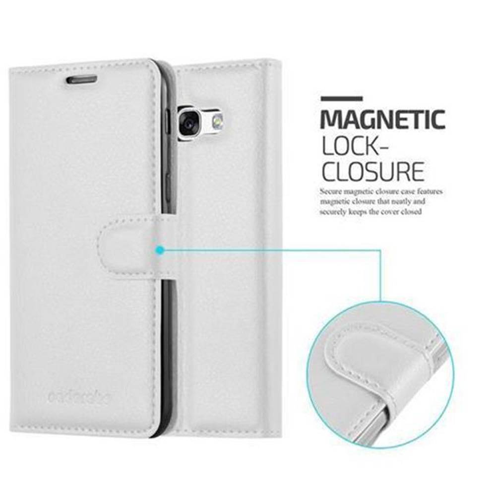 Cadorabo Hülle für Samsung Galaxy A3 2017 Schutz Hülle in Weiß Handyhülle Etui Case Cover Magnetverschluss