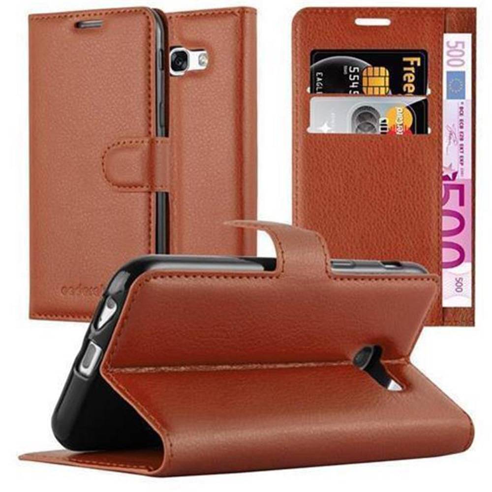 Cadorabo Hülle für Samsung Galaxy A3 2017 Schutz Hülle in Braun Handyhülle Etui Case Cover Magnetverschluss