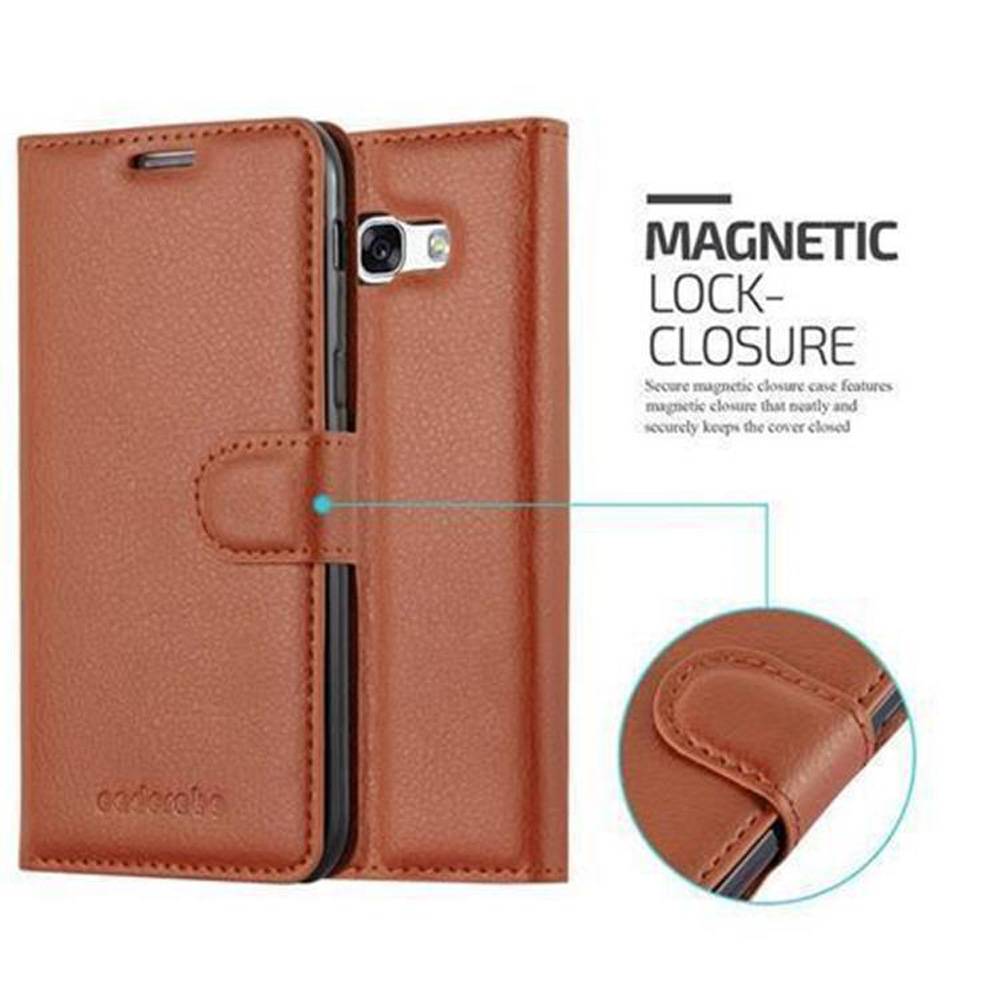 Cadorabo Hülle für Samsung Galaxy A3 2017 Schutz Hülle in Braun Handyhülle Etui Case Cover Magnetverschluss