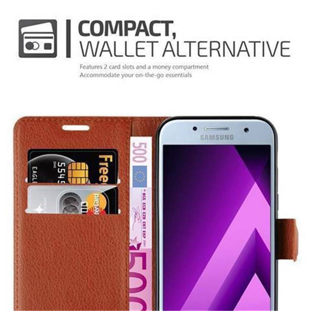 Cadorabo Hülle für Samsung Galaxy A3 2017 Schutz Hülle in Braun Handyhülle Etui Case Cover Magnetverschluss