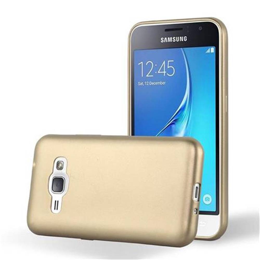Cadorabo Schutzhülle für Samsung Galaxy J1 2015 Hülle in Gold Handyhülle TPU Silikon Etui Cover Case