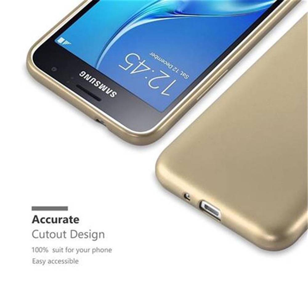 Cadorabo Schutzhülle für Samsung Galaxy J1 2015 Hülle in Gold Handyhülle TPU Silikon Etui Cover Case