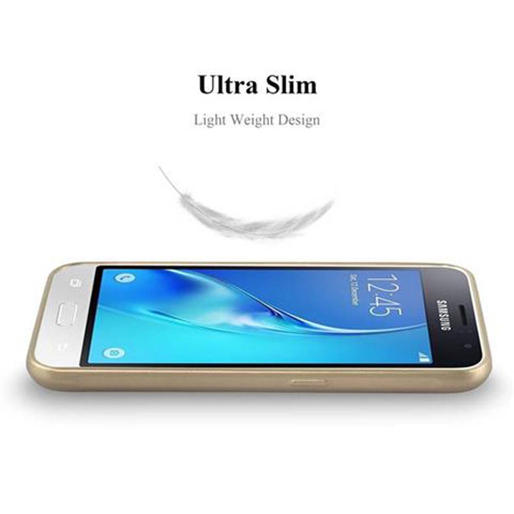 Cadorabo Schutzhülle für Samsung Galaxy J1 2015 Hülle in Gold Handyhülle TPU Silikon Etui Cover Case