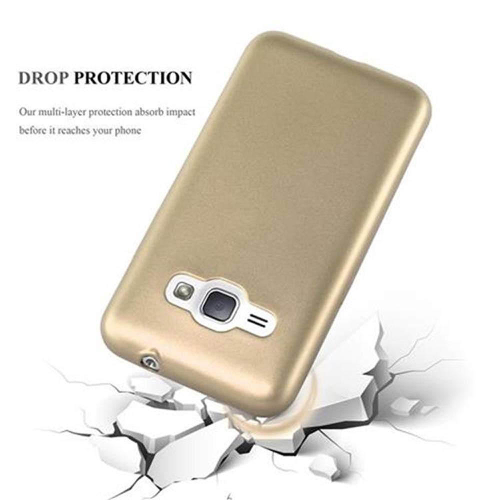 Cadorabo Schutzhülle für Samsung Galaxy J1 2015 Hülle in Gold Handyhülle TPU Silikon Etui Cover Case
