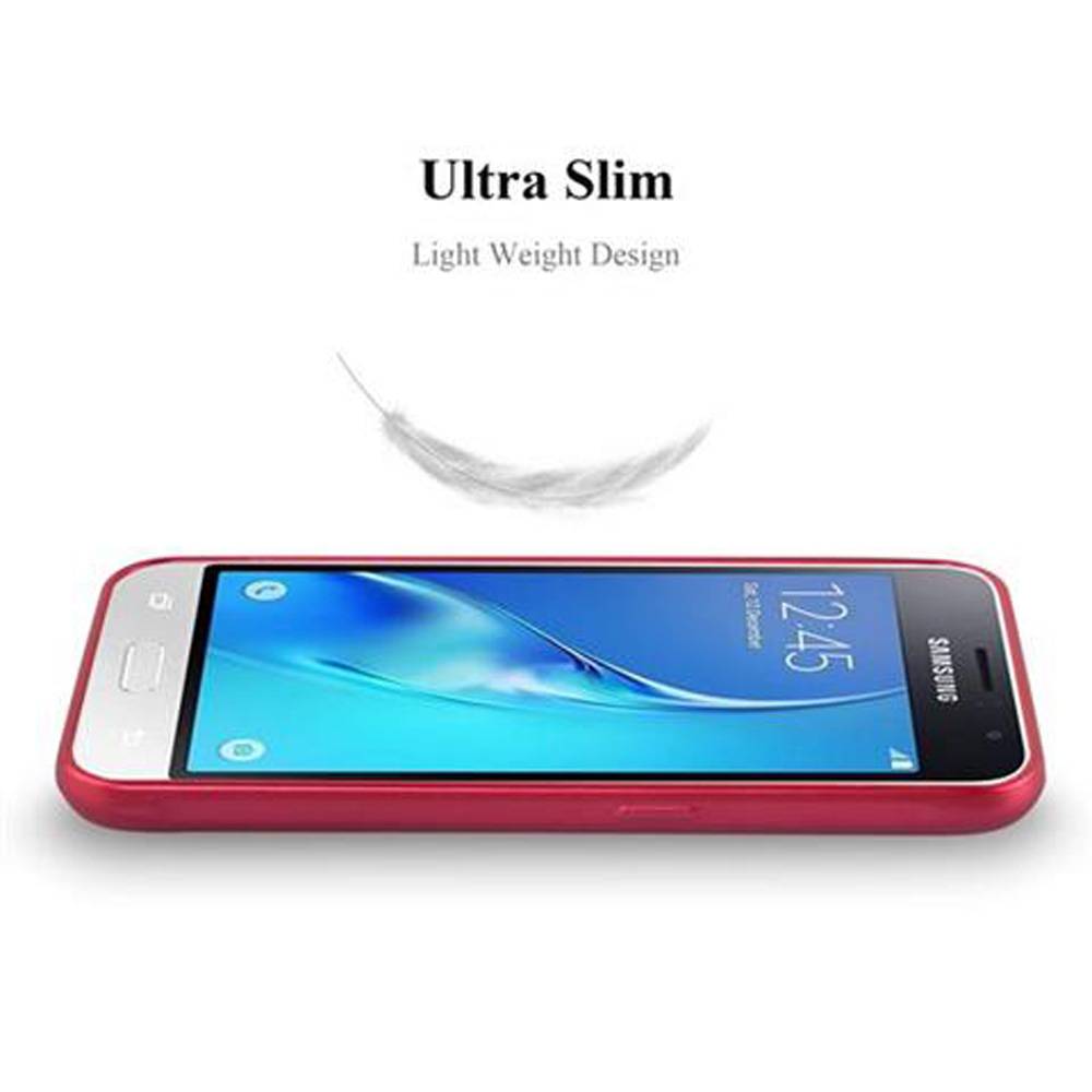 Cadorabo Schutzhülle für Samsung Galaxy J1 2016 Hülle in Rot Handyhülle TPU Silikon Etui Cover Case