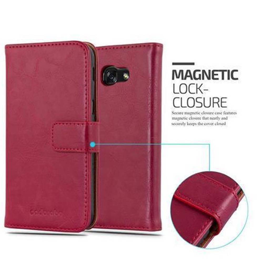 Cadorabo Hülle für Samsung Galaxy A3 2017 Schutzhülle in Rot Handyhülle Book Tasche Case Etui Luxury