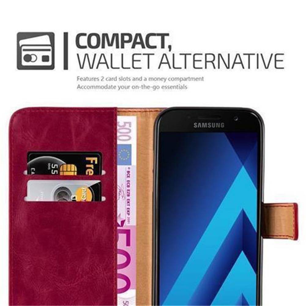 Cadorabo Hülle für Samsung Galaxy A3 2017 Schutzhülle in Rot Handyhülle Book Tasche Case Etui Luxury