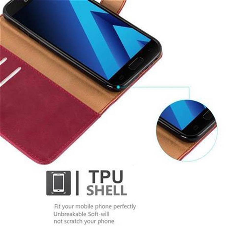 Cadorabo Hülle für Samsung Galaxy A3 2017 Schutzhülle in Rot Handyhülle Book Tasche Case Etui Luxury