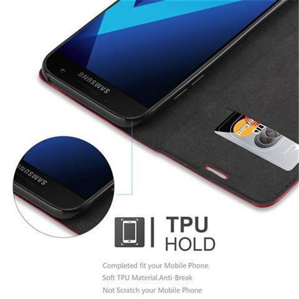 Cadorabo Hülle für Samsung Galaxy A3 2017 Schutz Hülle in Rot Handyhülle Etui Case Cover Magnetverschluss