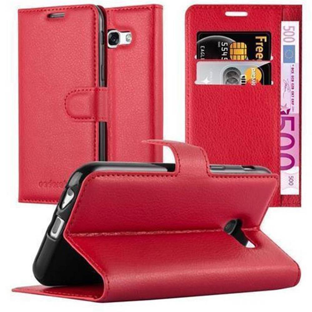 Cadorabo Hülle für Samsung Galaxy A3 2017 Schutz Hülle in Rot Handyhülle Etui Case Cover Magnetverschluss