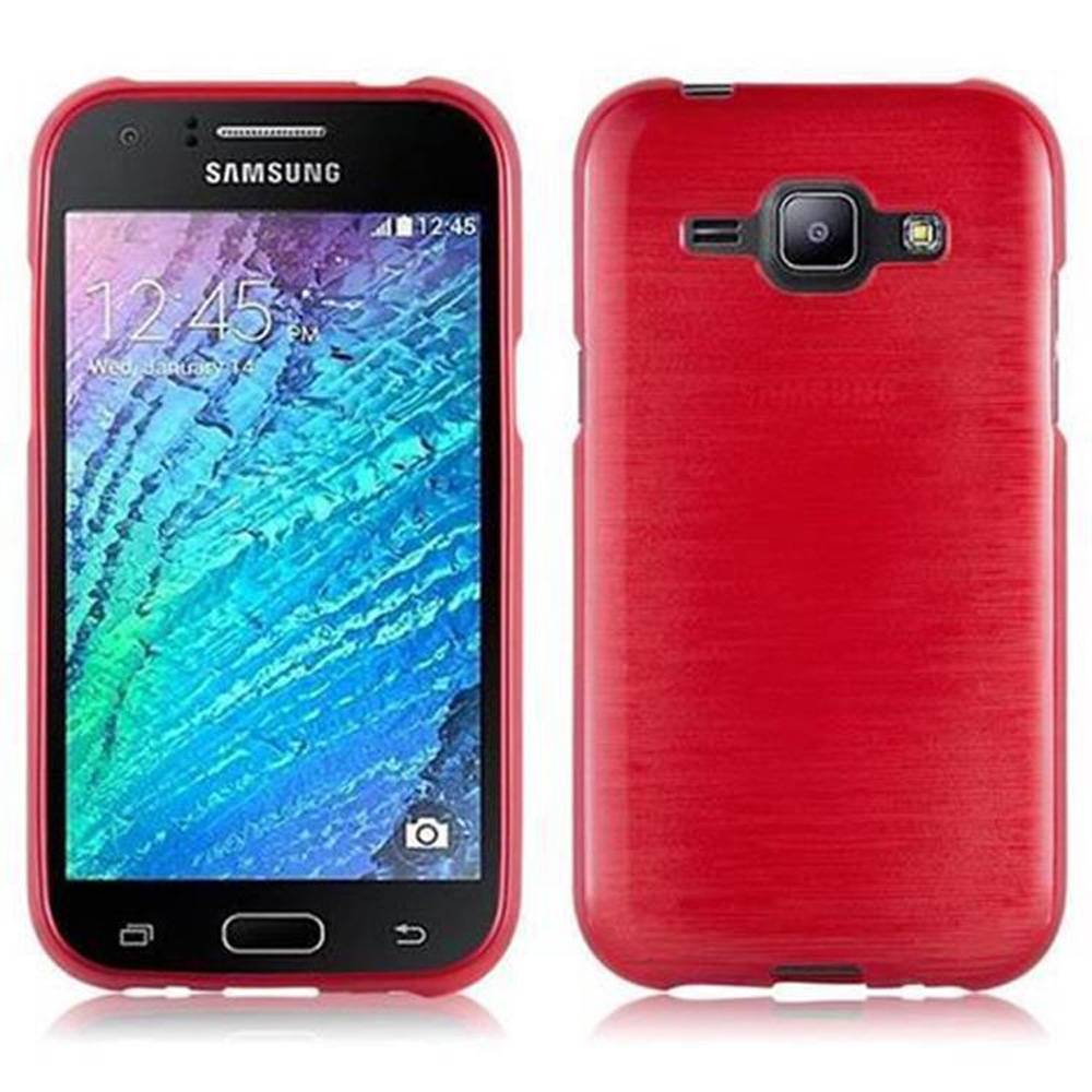 Cadorabo Hülle für Samsung Galaxy J1 2015 Schutz Hülle in Rot Schutzhülle TPU Silikon Etui Case Cover