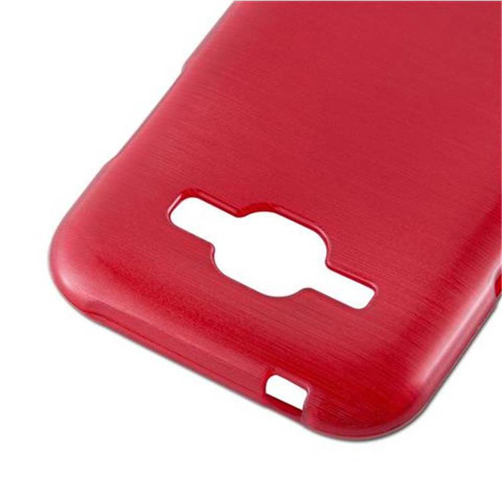 Cadorabo Hülle für Samsung Galaxy J1 2015 Schutz Hülle in Rot Schutzhülle TPU Silikon Etui Case Cover