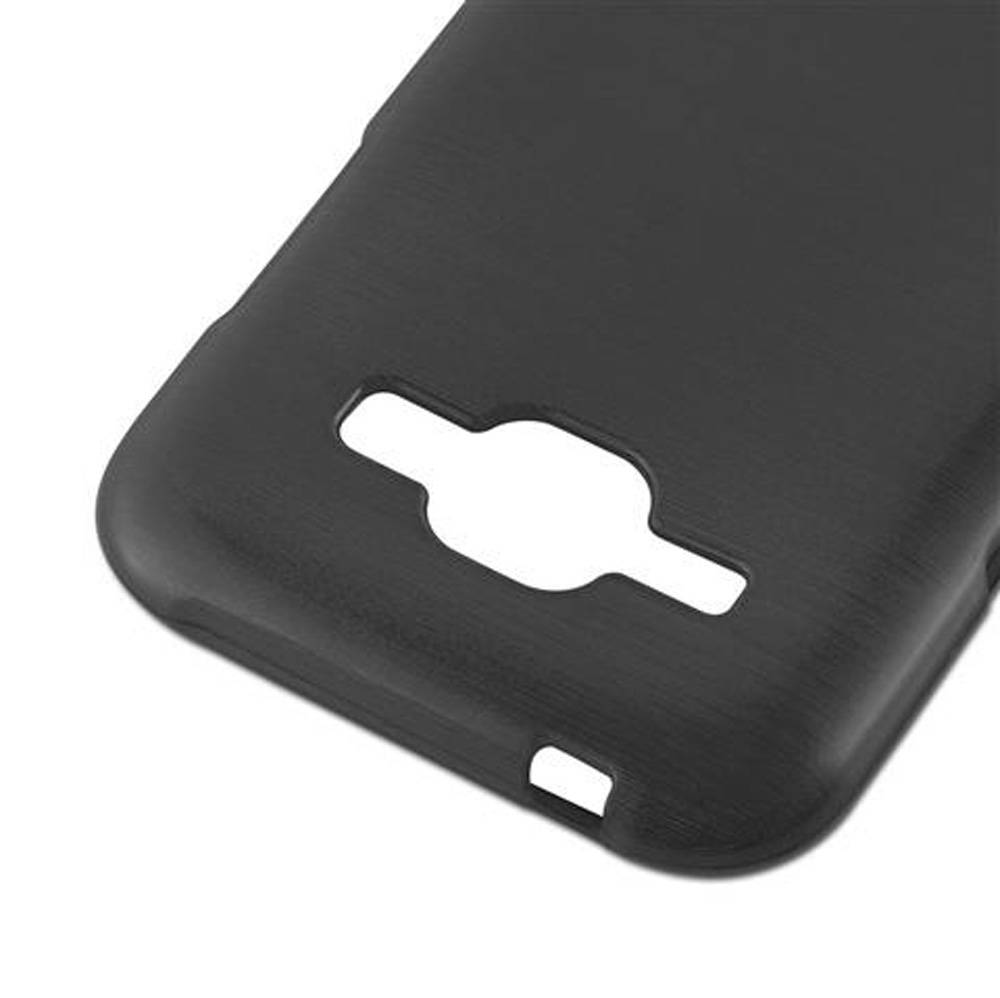 Cadorabo Hülle für Samsung Galaxy J1 2015 Schutz Hülle in Schwarz Schutzhülle TPU Silikon Etui Case Cover