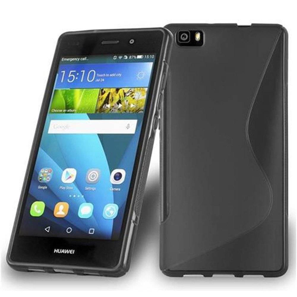Cadorabo Hülle für Huawei P8 LITE 2015 Hülle in OXID SCHWARZ - Handyhülle im S-Line TPU Silikon - Silikonhülle Schutzhülle Ultra Slim Soft Back