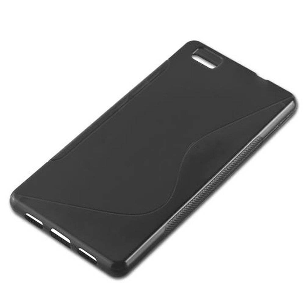 Cadorabo Hülle für Huawei P8 LITE 2015 Hülle in OXID SCHWARZ - Handyhülle im S-Line TPU Silikon - Silikonhülle Schutzhülle Ultra Slim Soft Back