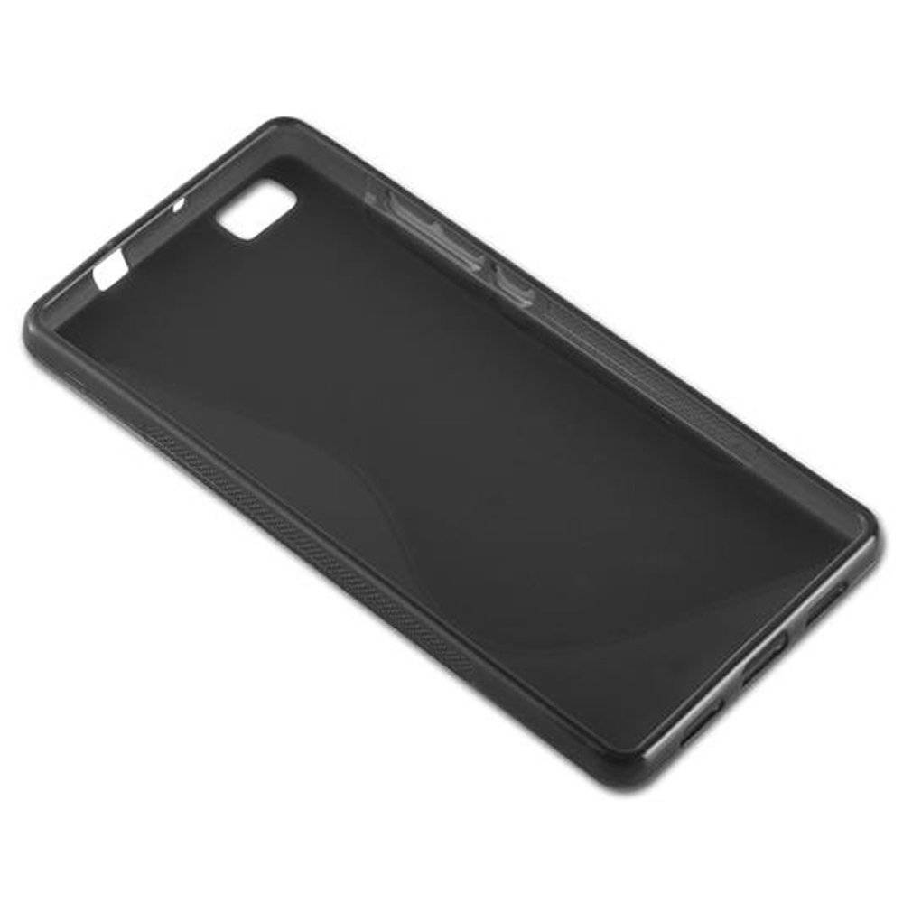 Cadorabo Hülle für Huawei P8 LITE 2015 Hülle in OXID SCHWARZ - Handyhülle im S-Line TPU Silikon - Silikonhülle Schutzhülle Ultra Slim Soft Back