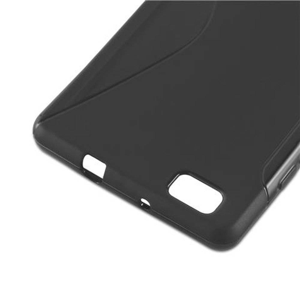 Cadorabo Hülle für Huawei P8 LITE 2015 Hülle in OXID SCHWARZ - Handyhülle im S-Line TPU Silikon - Silikonhülle Schutzhülle Ultra Slim Soft Back