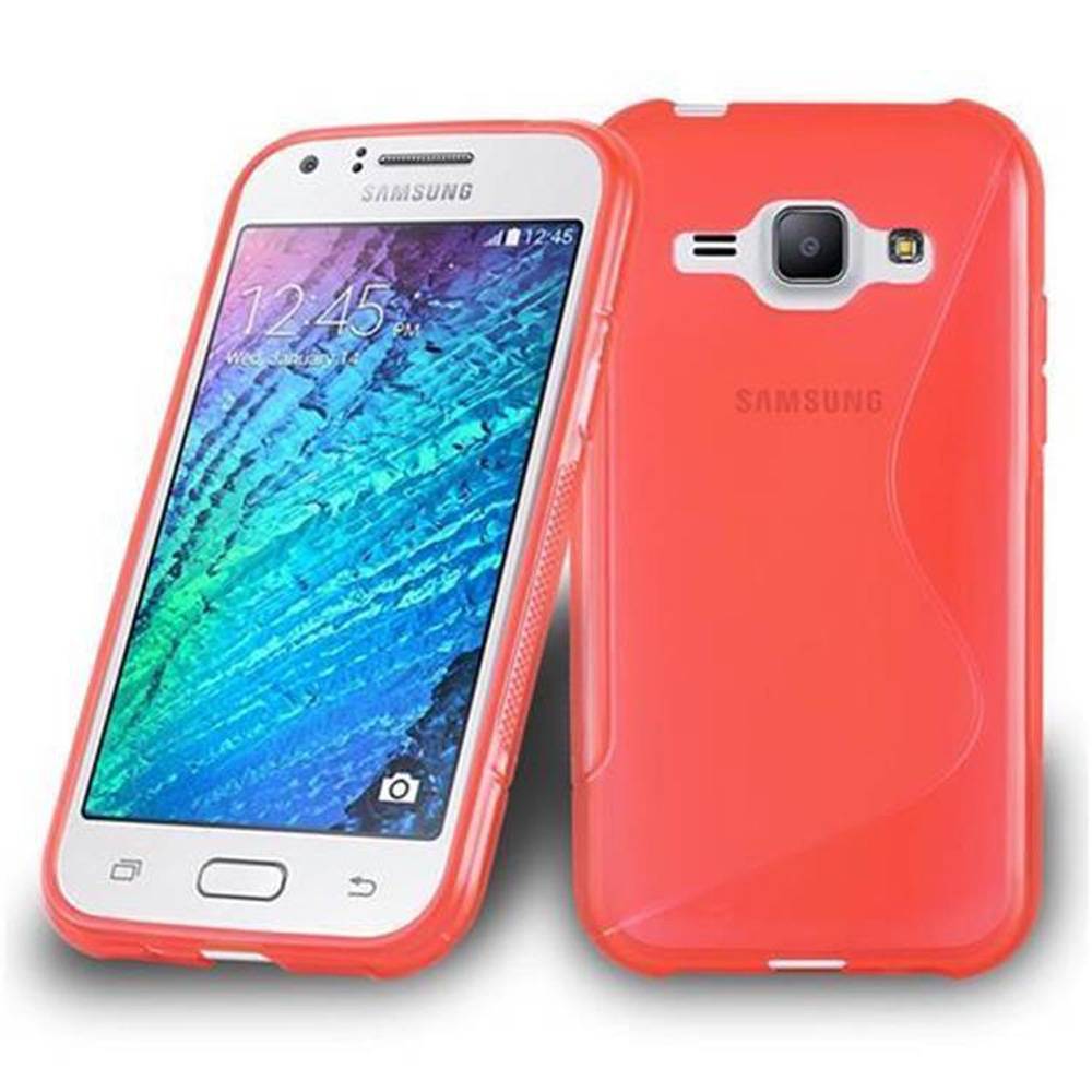Cadorabo Schutzhülle für Samsung Galaxy J1 2015 Hülle in Rot Handyhülle Case TPU Silikon Etui