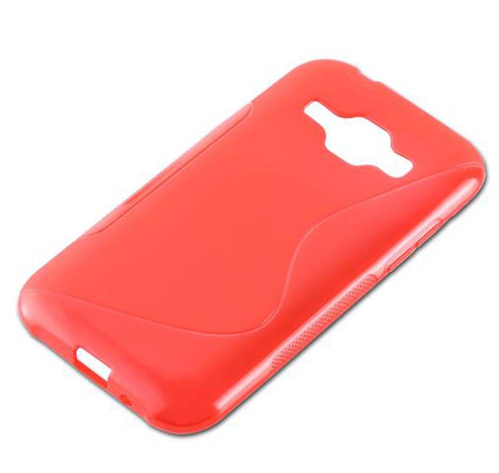 Cadorabo Schutzhülle für Samsung Galaxy J1 2015 Hülle in Rot Handyhülle Case TPU Silikon Etui