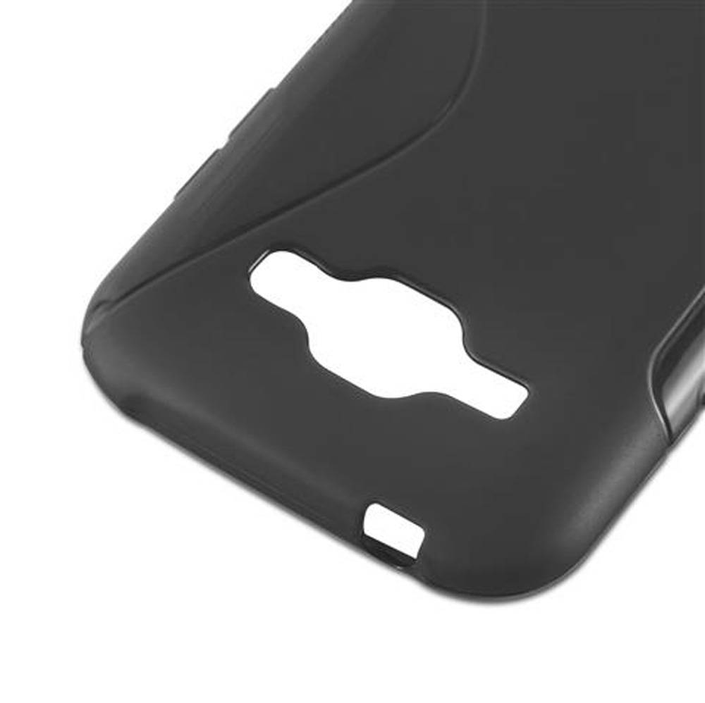 Cadorabo Schutzhülle für Samsung Galaxy J1 2015 Hülle in Schwarz Handyhülle Case TPU Silikon Etui