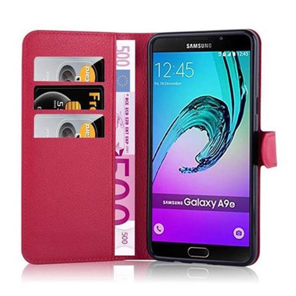 Cadorabo Hülle für Samsung Galaxy A9 2016 Schutz Hülle in Rot Handyhülle Etui Case Cover Magnetverschluss