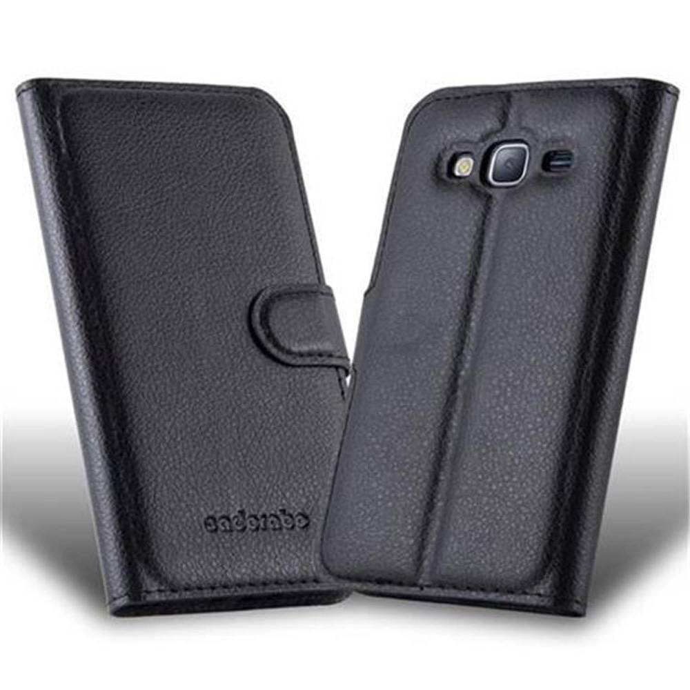 Cadorabo Hülle für Samsung Galaxy J3 2015 Schutz Hülle in Schwarz Handyhülle Etui Case Cover Magnetverschluss