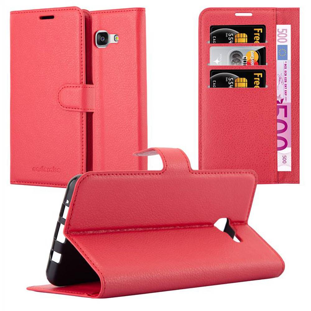 Cadorabo Hülle für Samsung Galaxy A7 2016 Schutz Hülle in Rot Handyhülle Etui Case Cover Magnetverschluss