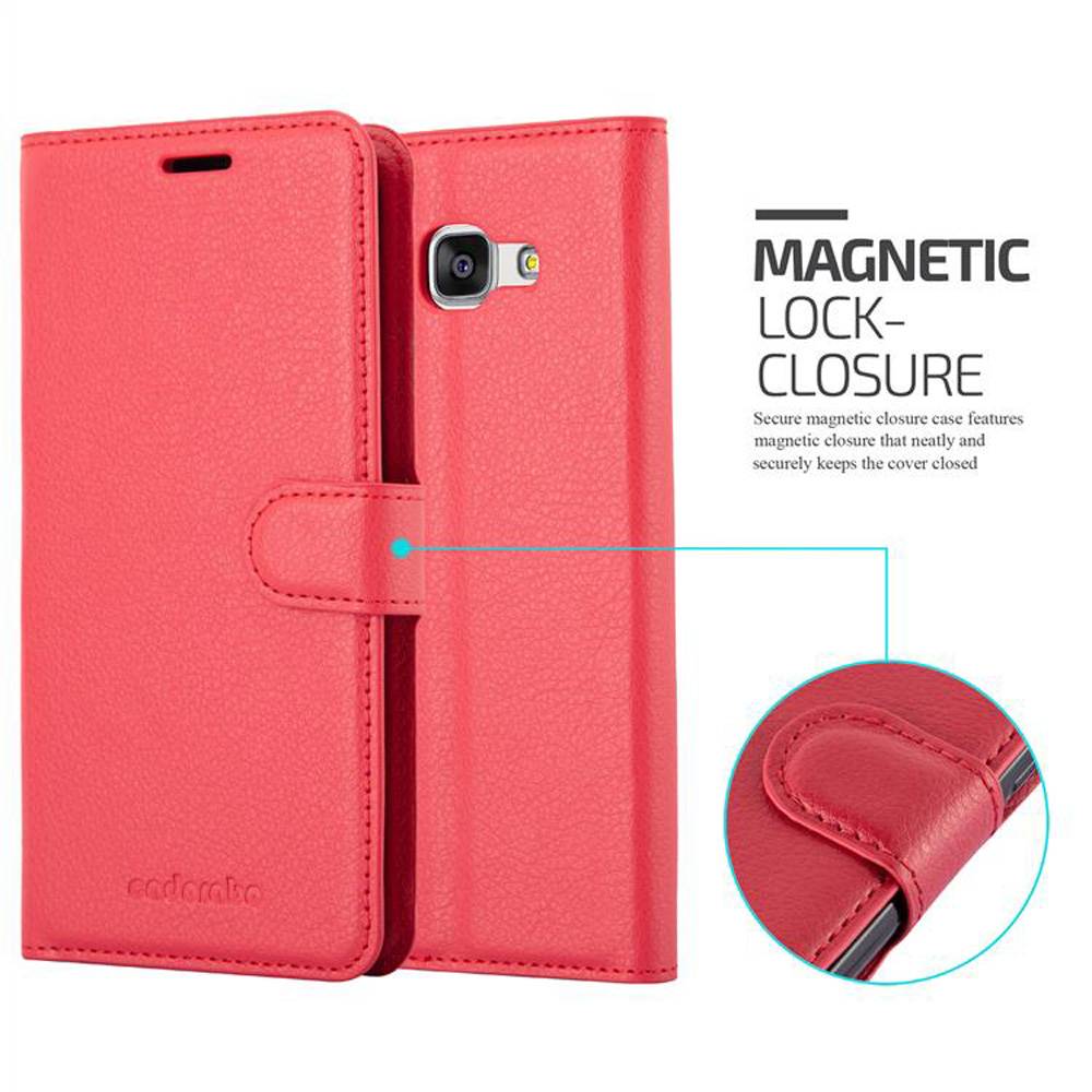 Cadorabo Hülle für Samsung Galaxy A7 2016 Schutz Hülle in Rot Handyhülle Etui Case Cover Magnetverschluss