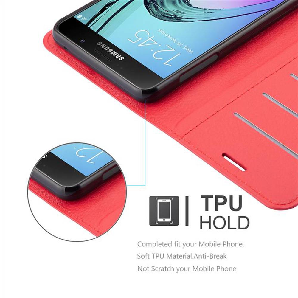Cadorabo Hülle für Samsung Galaxy A7 2016 Schutz Hülle in Rot Handyhülle Etui Case Cover Magnetverschluss