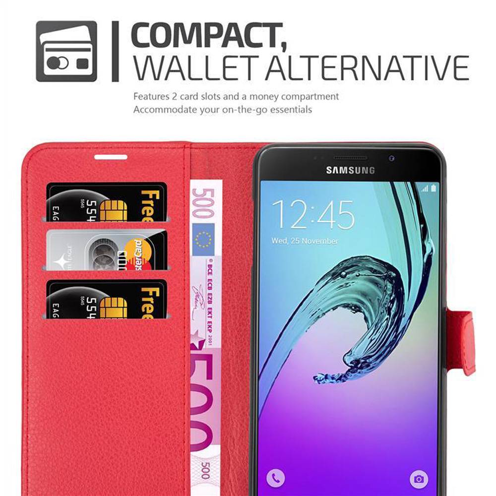 Cadorabo Hülle für Samsung Galaxy A7 2016 Schutz Hülle in Rot Handyhülle Etui Case Cover Magnetverschluss
