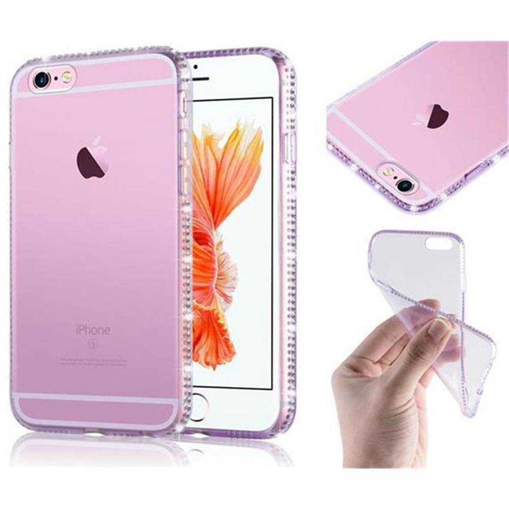 Cadorabo Hülle für Apple iPhone 6 / 6S Schutz Hülle in Lila Case Cover TPU Silikon Strass Handyhülle Etui