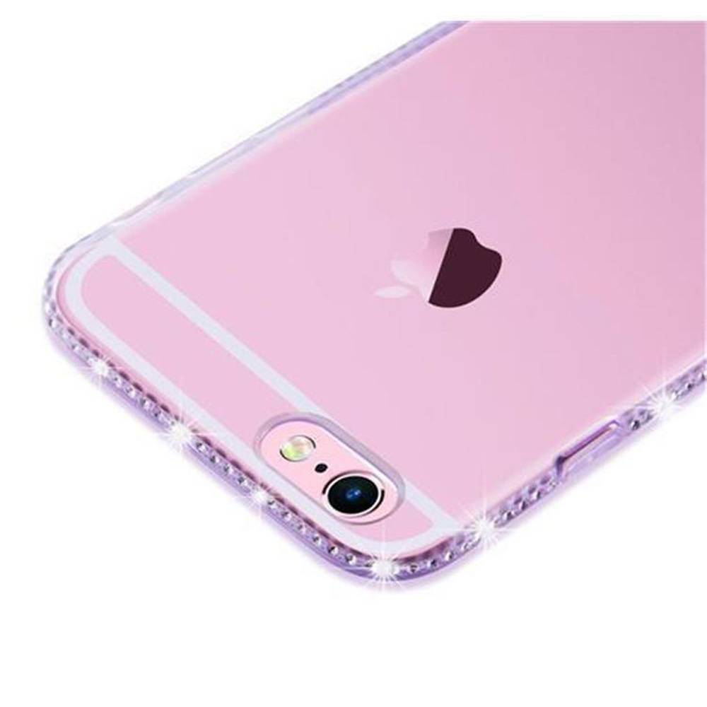 Cadorabo Hülle für Apple iPhone 6 / 6S Schutz Hülle in Lila Case Cover TPU Silikon Strass Handyhülle Etui