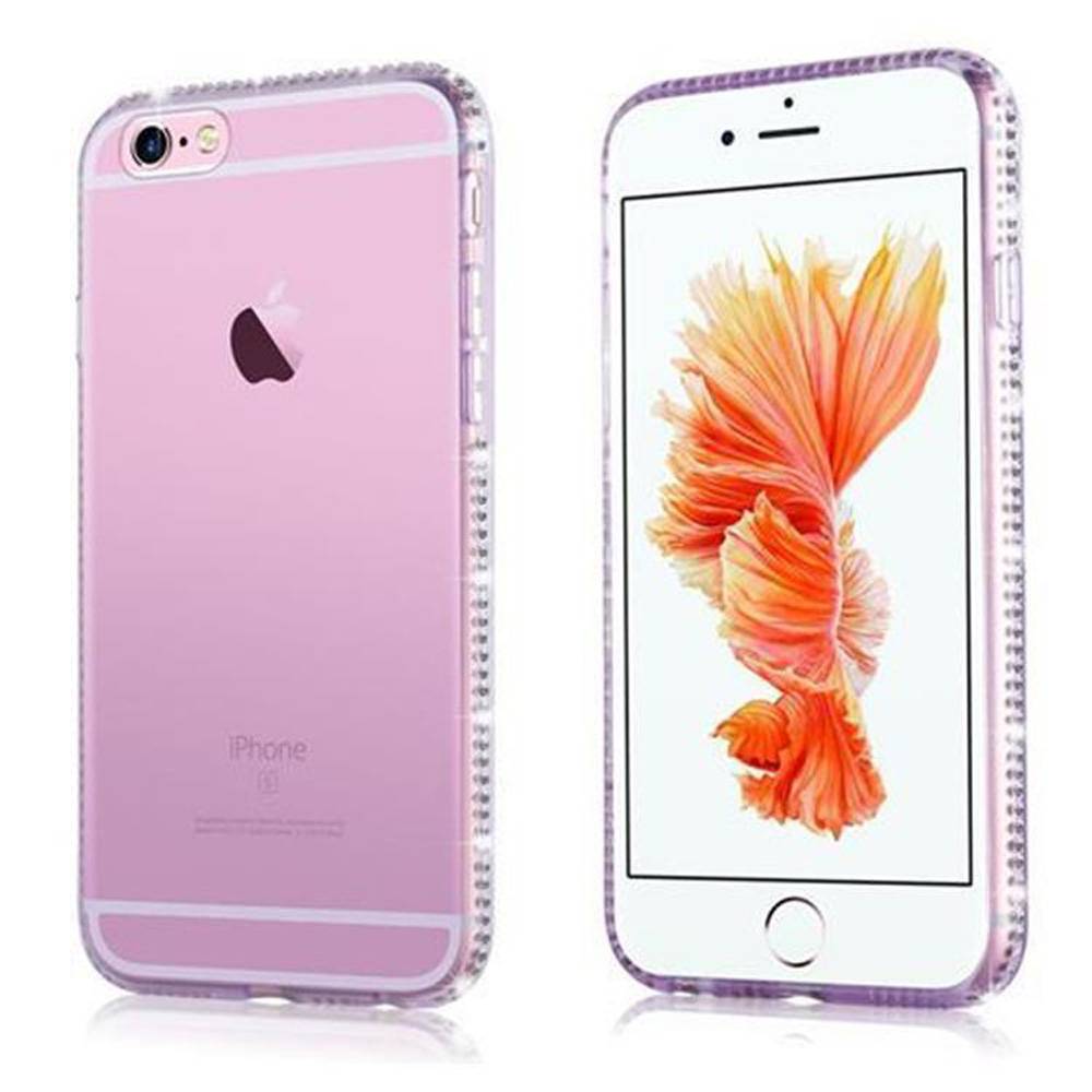 Cadorabo Hülle für Apple iPhone 6 / 6S Schutz Hülle in Lila Case Cover TPU Silikon Strass Handyhülle Etui