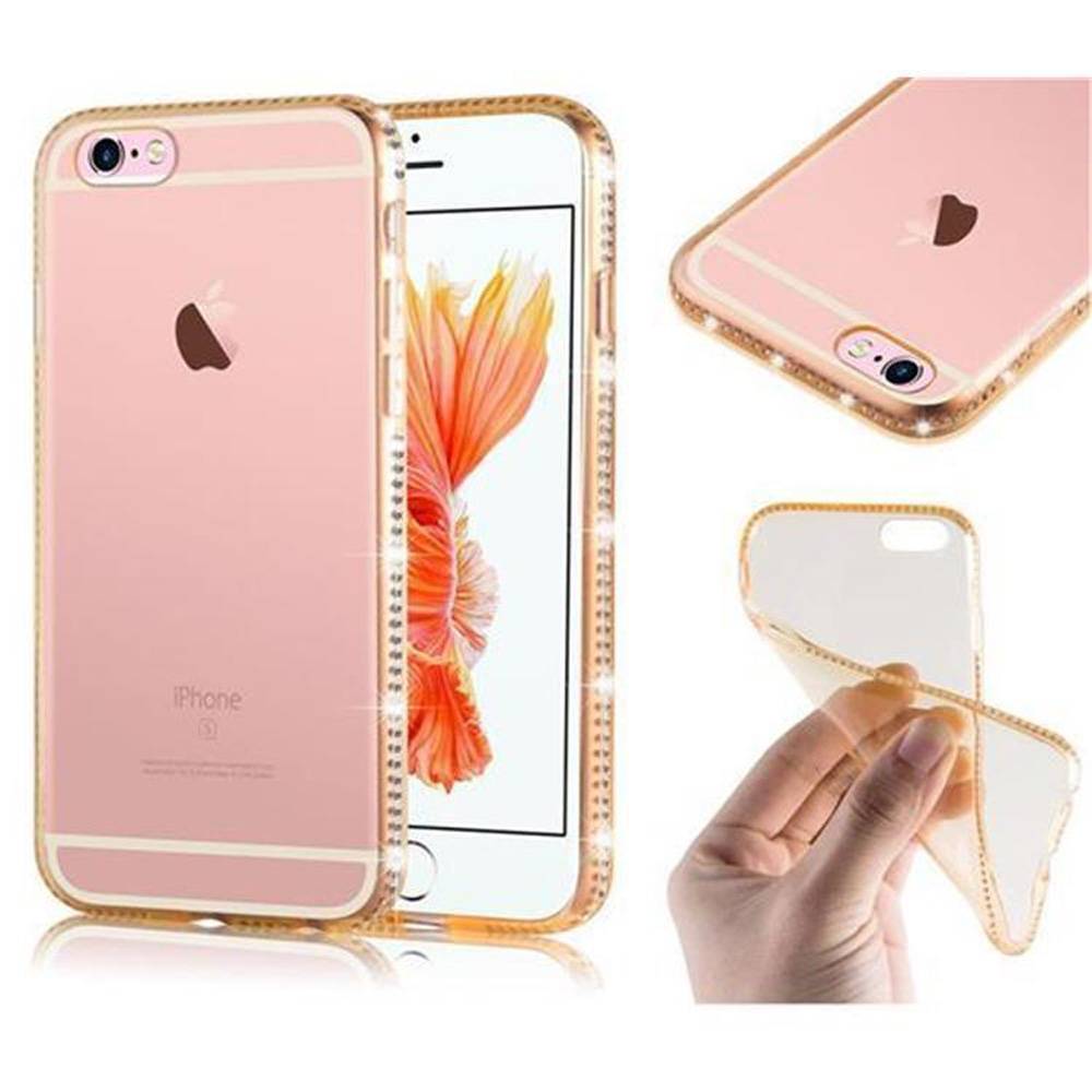 Cadorabo Hülle für Apple iPhone 6 / 6S Schutz Hülle in Gelb Case Cover TPU Silikon Strass Handyhülle Etui