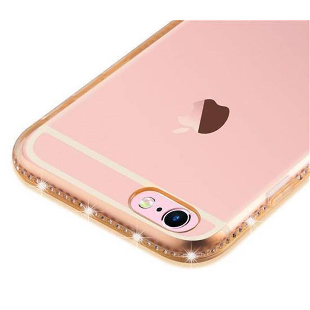 Cadorabo Hülle für Apple iPhone 6 / 6S Schutz Hülle in Gelb Case Cover TPU Silikon Strass Handyhülle Etui