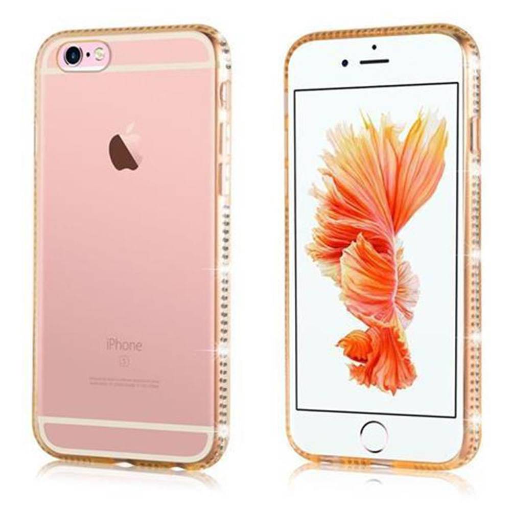Cadorabo Hülle für Apple iPhone 6 / 6S Schutz Hülle in Gelb Case Cover TPU Silikon Strass Handyhülle Etui