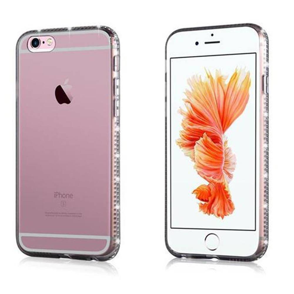 Cadorabo Hülle für Apple iPhone 6 / 6S Schutz Hülle in Schwarz Case Cover TPU Silikon Strass Handyhülle Etui